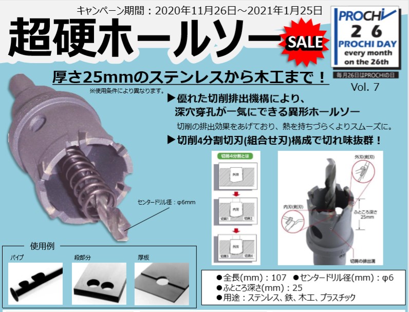 『26日はPROCHIの日』第７弾 超硬ホールソー.